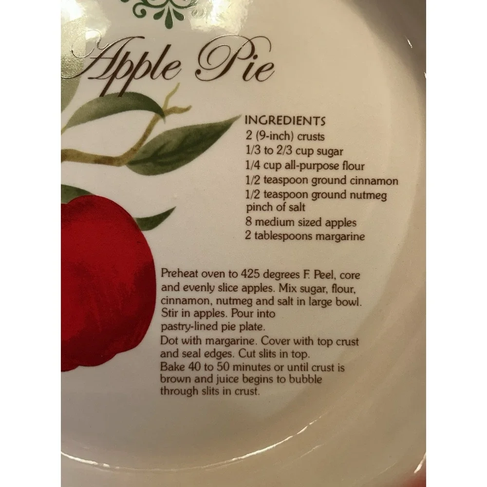 Vintage Ceramic Red Apple Pie Recipe Plate Dish Scalloped 10 Inch